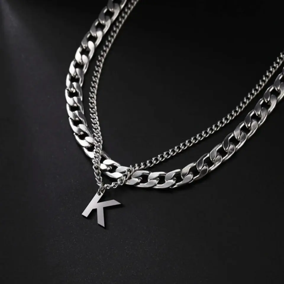 Collar Para Hombre Mujer Con Dije Letras Iniciales De Acero 40