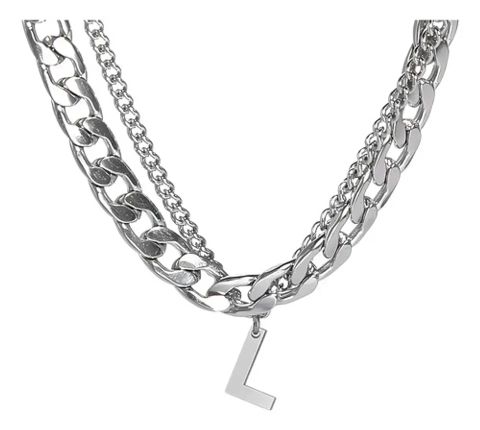 Collar Para Hombre Mujer Con Dije Letras Iniciales De Acero 42