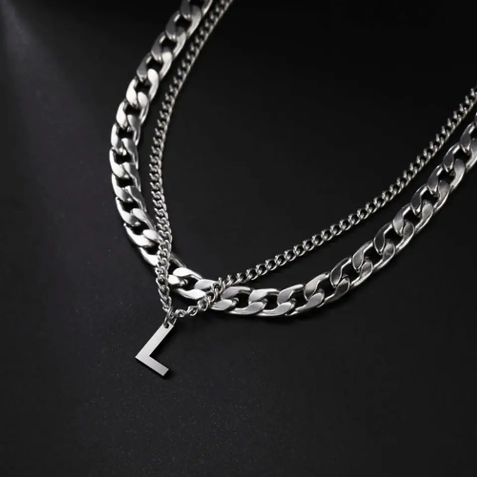 Collar Para Hombre Mujer Con Dije Letras Iniciales De Acero 44