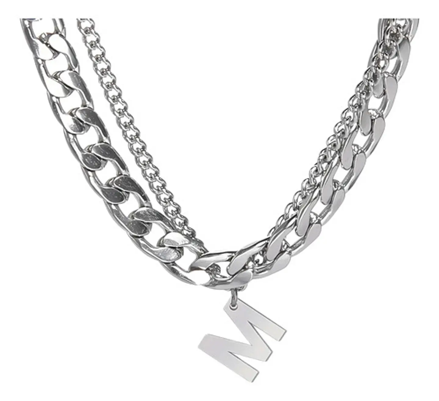Collar Para Hombre Mujer Con Dije Letras Iniciales De Acero 46
