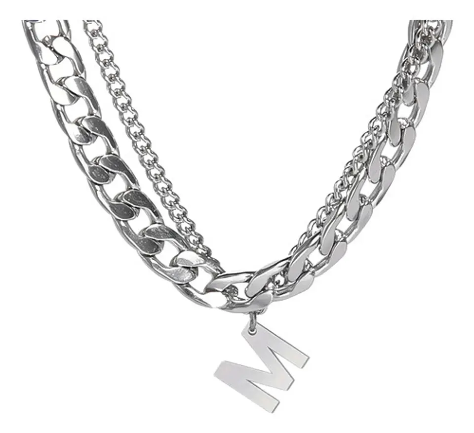 Collar Para Hombre Mujer Con Dije Letras Iniciales De Acero 46