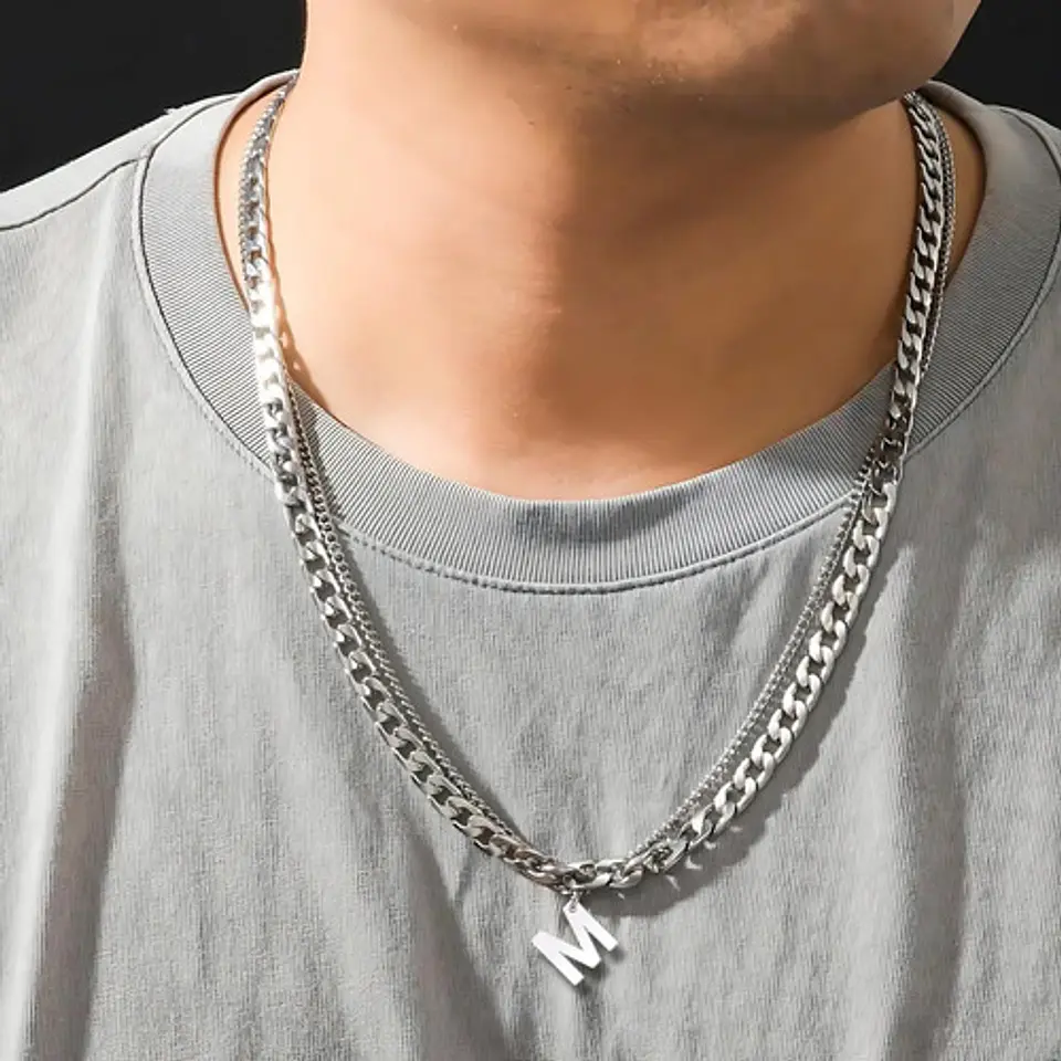 Collar Para Hombre Mujer Con Dije Letras Iniciales De Acero 47