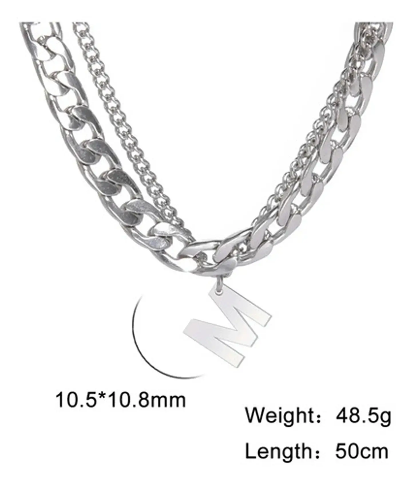 Collar Para Hombre Mujer Con Dije Letras Iniciales De Acero 50