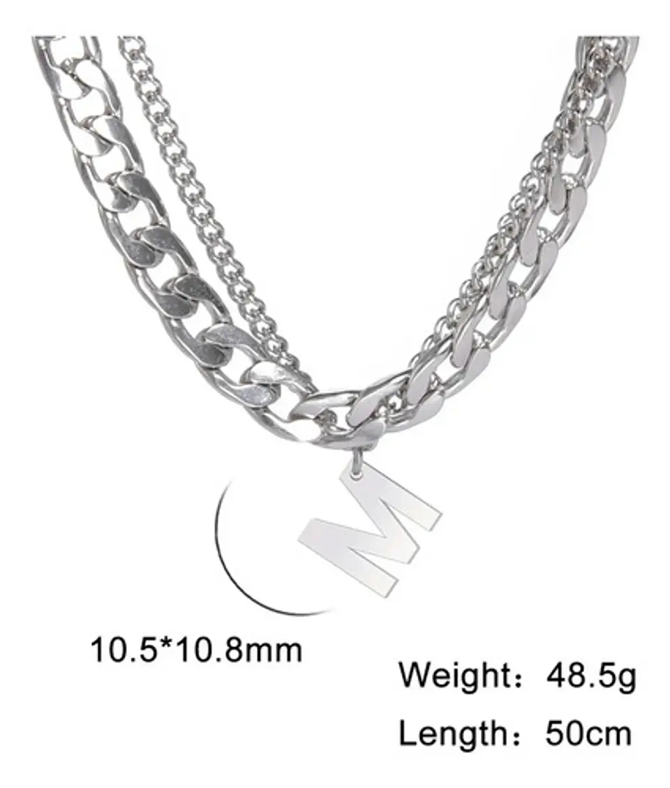 Collar Para Hombre Mujer Con Dije Letras Iniciales De Acero 50