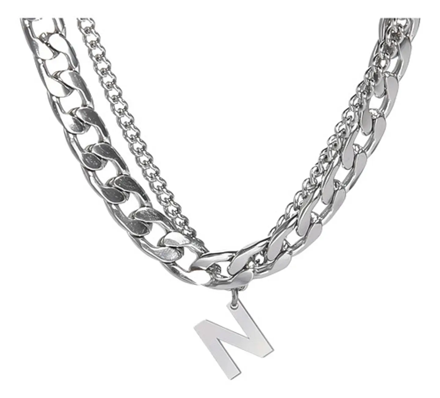 Collar Para Hombre Mujer Con Dije Letras Iniciales De Acero 51