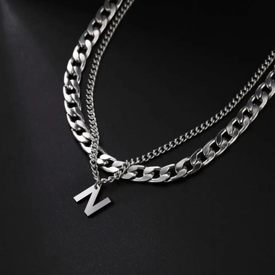 Collar Para Hombre Mujer Con Dije Letras Iniciales De Acero 52