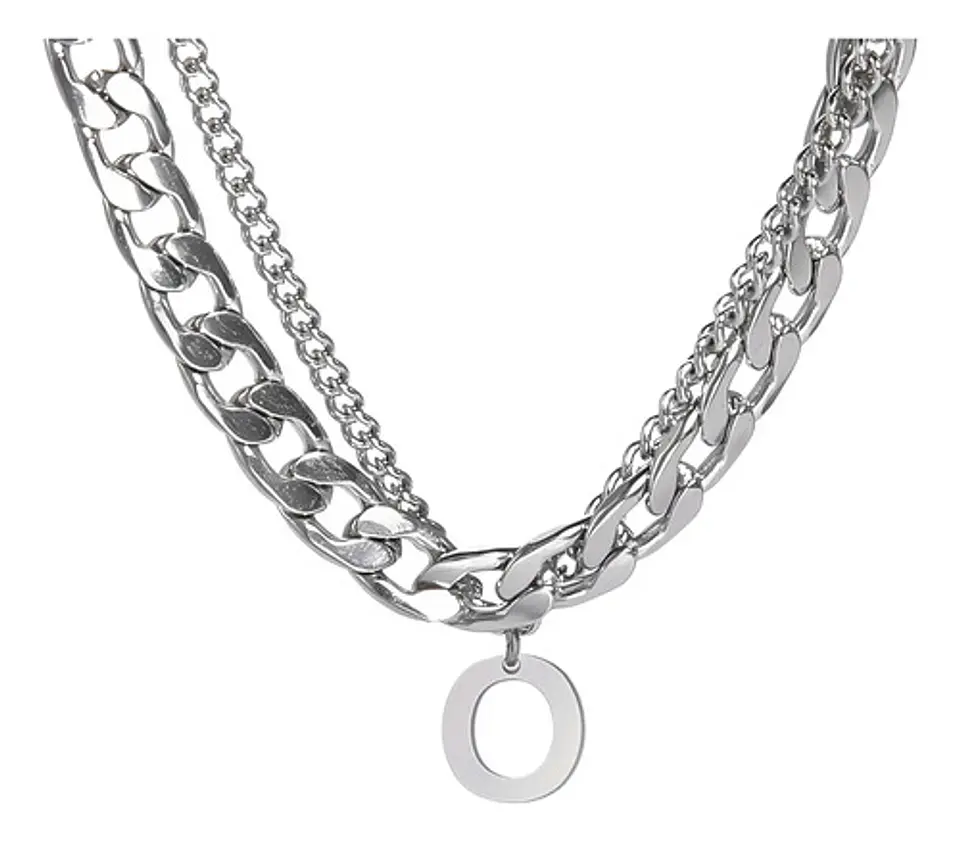 Collar Para Hombre Mujer Con Dije Letras Iniciales De Acero 55
