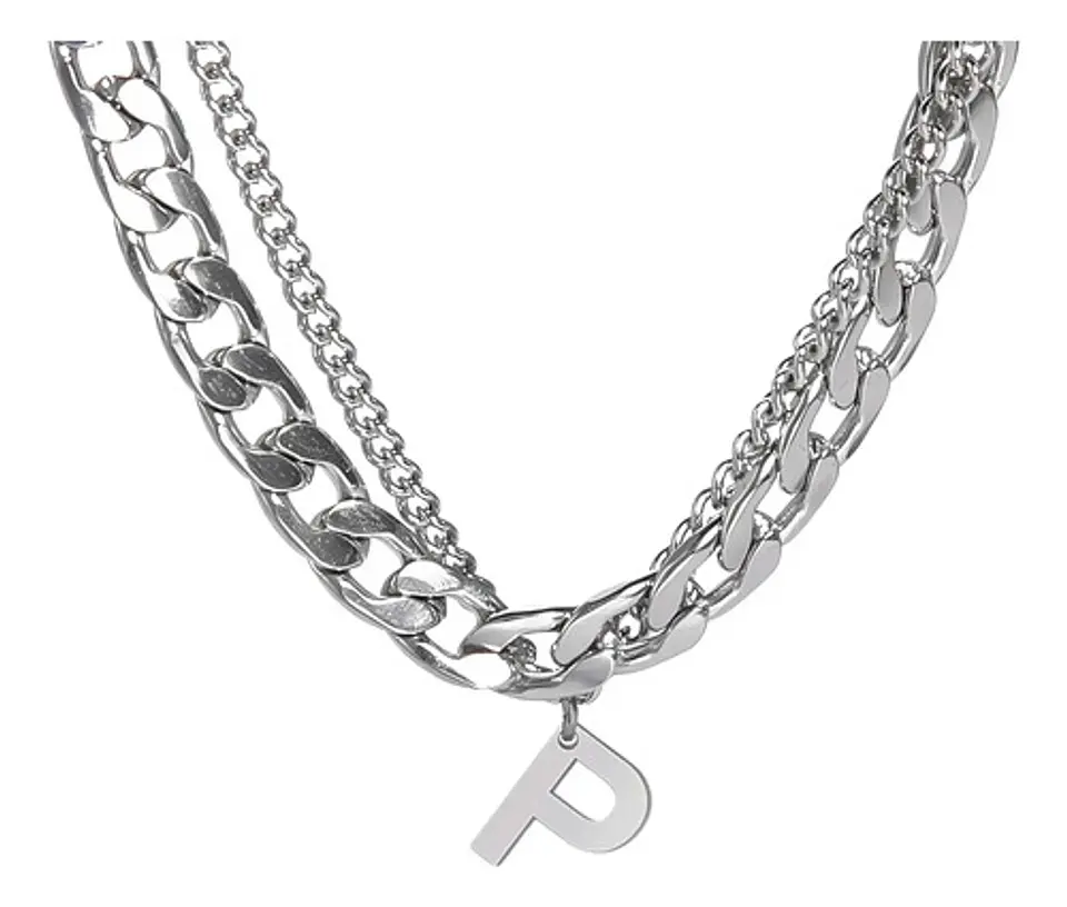 Collar Para Hombre Mujer Con Dije Letras Iniciales De Acero 59