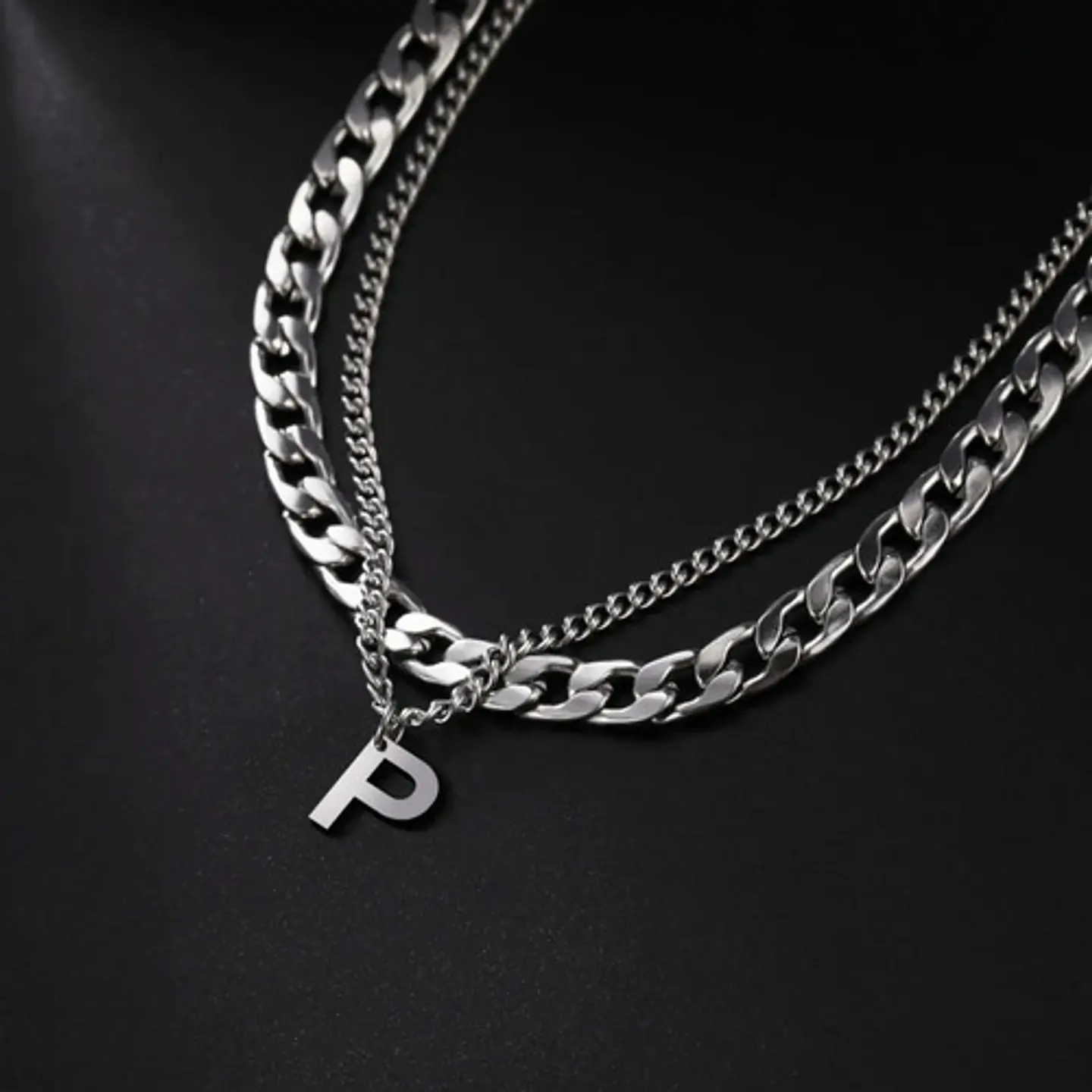 Collar Para Hombre Mujer Con Dije Letras Iniciales De Acero 60