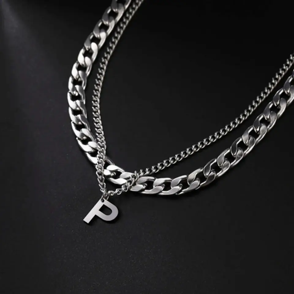 Collar Para Hombre Mujer Con Dije Letras Iniciales De Acero 60