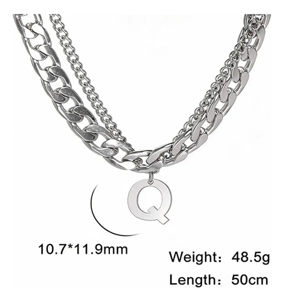 Collar Para Hombre Mujer Con Dije Letras Iniciales De Acero 63