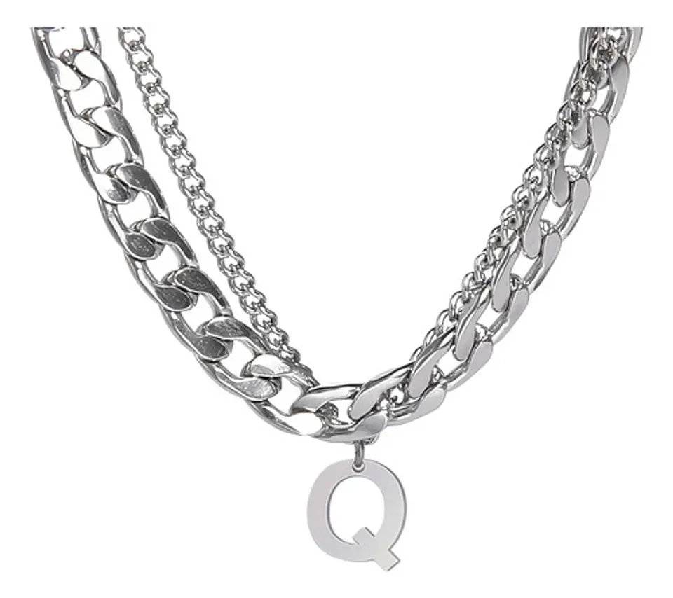 Collar Para Hombre Mujer Con Dije Letras Iniciales De Acero 66