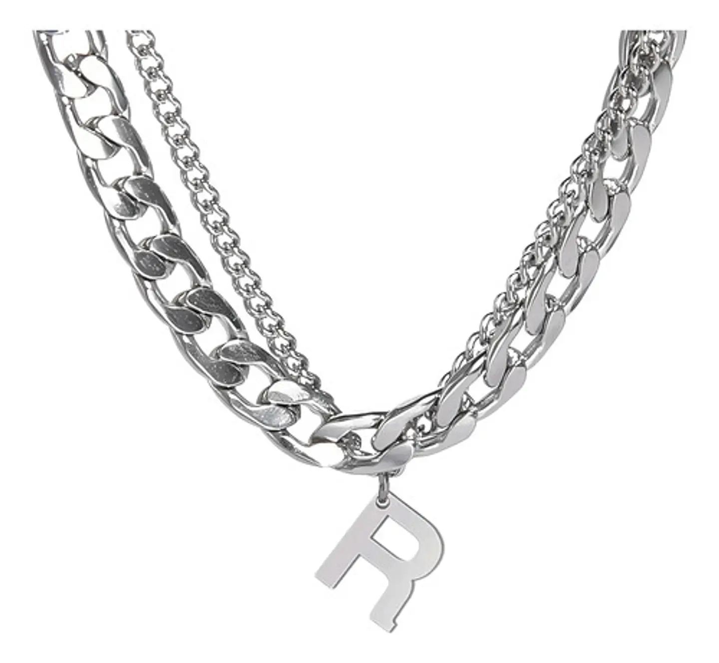 Collar Para Hombre Mujer Con Dije Letras Iniciales De Acero 67