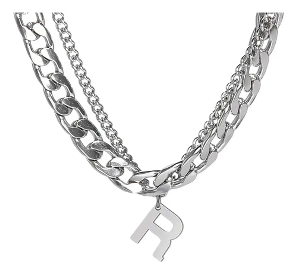 Collar Para Hombre Mujer Con Dije Letras Iniciales De Acero 67