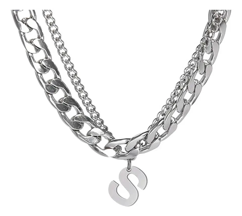 Collar Para Hombre Mujer Con Dije Letras Iniciales De Acero 71