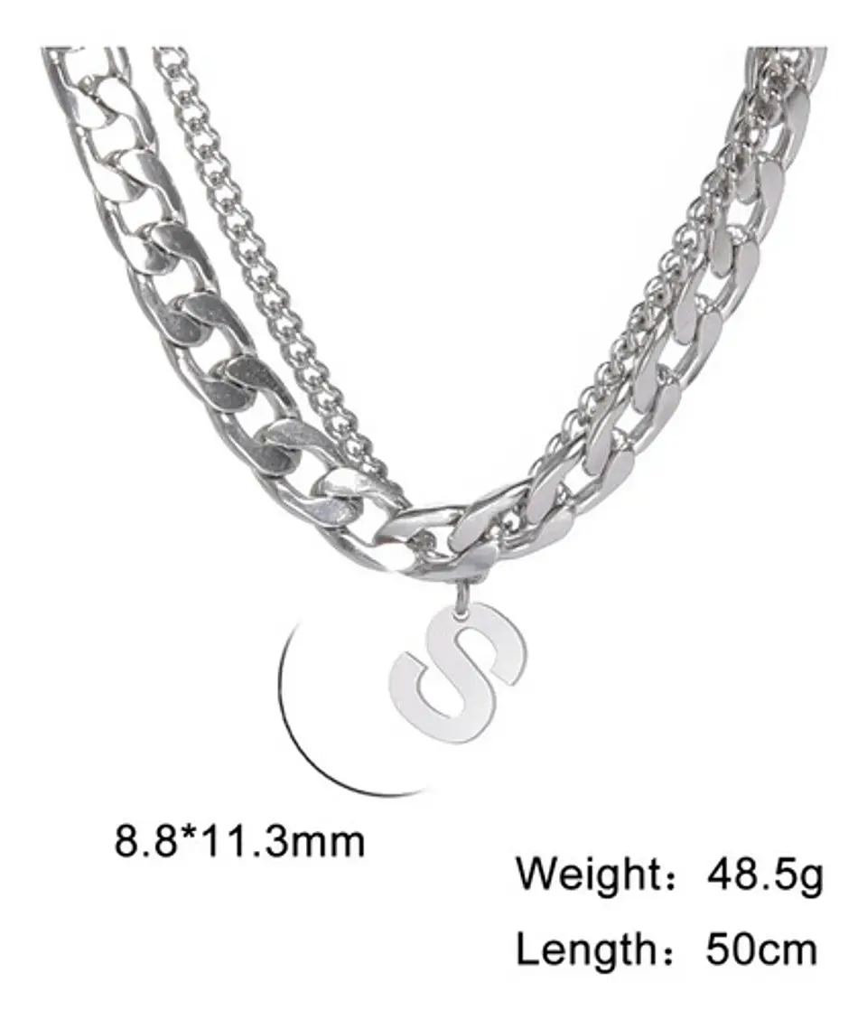 Collar Para Hombre Mujer Con Dije Letras Iniciales De Acero 74