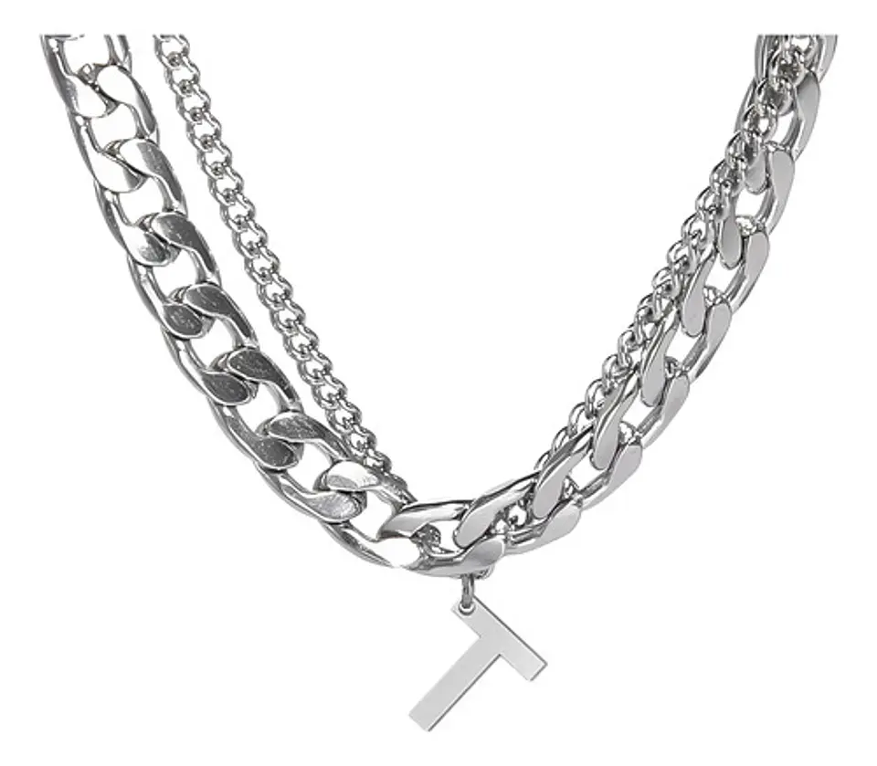 Collar Para Hombre Mujer Con Dije Letras Iniciales De Acero 75