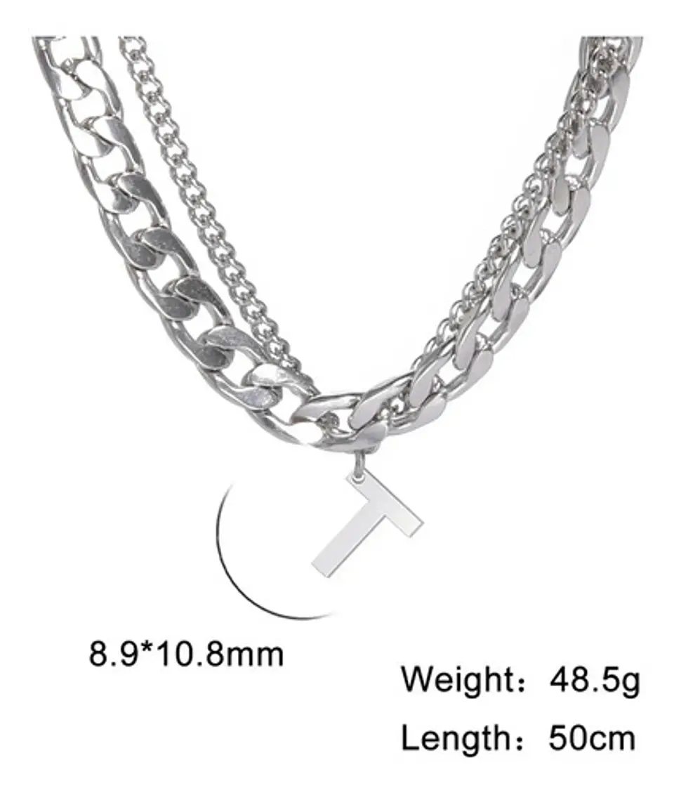Collar Para Hombre Mujer Con Dije Letras Iniciales De Acero 78
