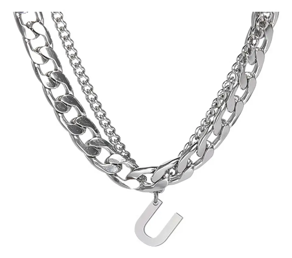 Collar Para Hombre Mujer Con Dije Letras Iniciales De Acero 79