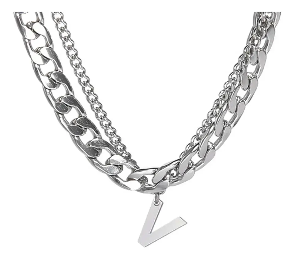 Collar Para Hombre Mujer Con Dije Letras Iniciales De Acero 83