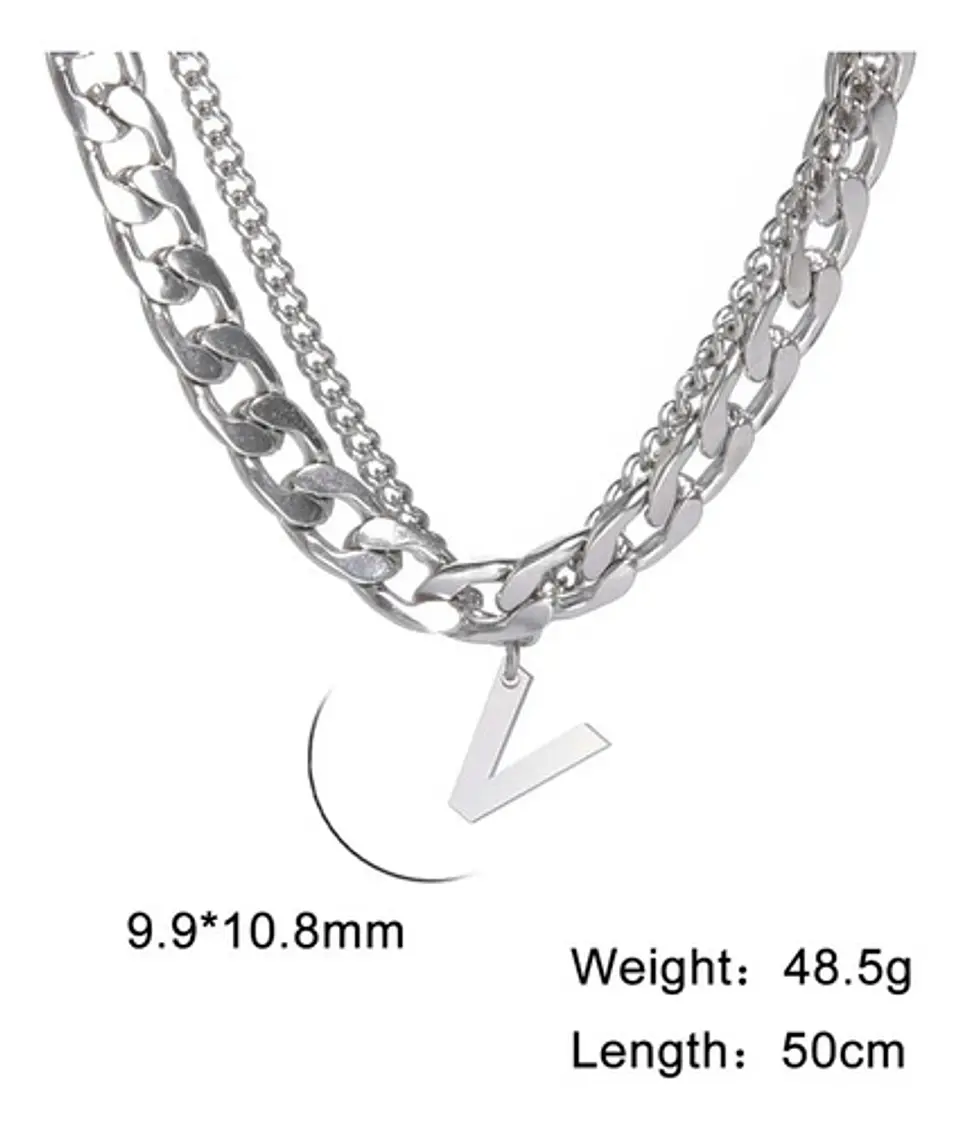 Collar Para Hombre Mujer Con Dije Letras Iniciales De Acero 86