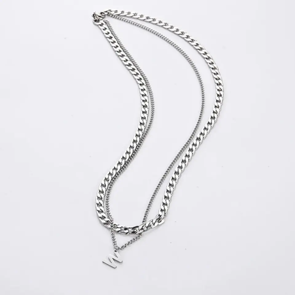 Collar Para Hombre Mujer Con Dije Letras Iniciales De Acero 90