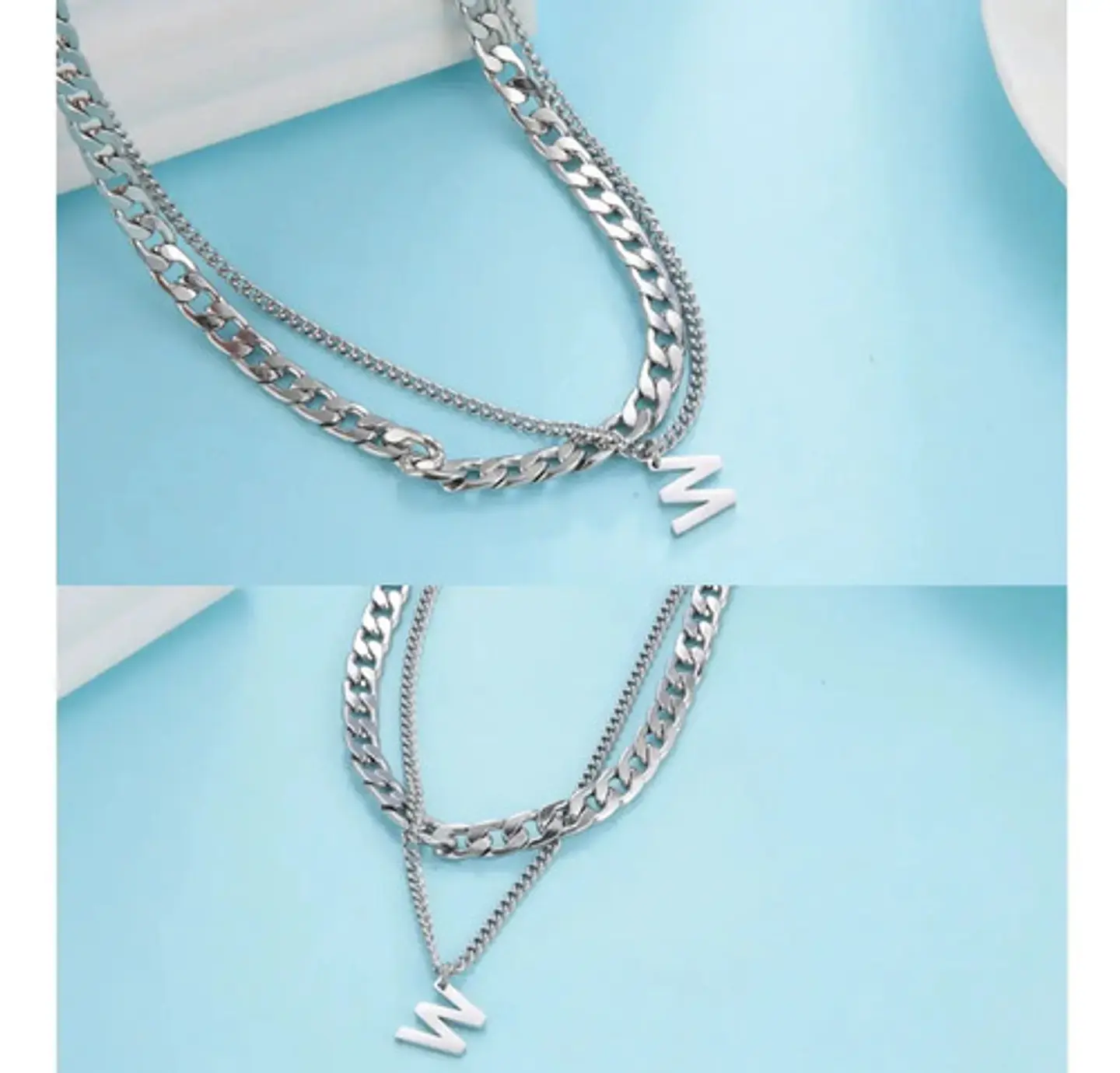 Collar Para Hombre Mujer Con Dije Letras Iniciales De Acero 91
