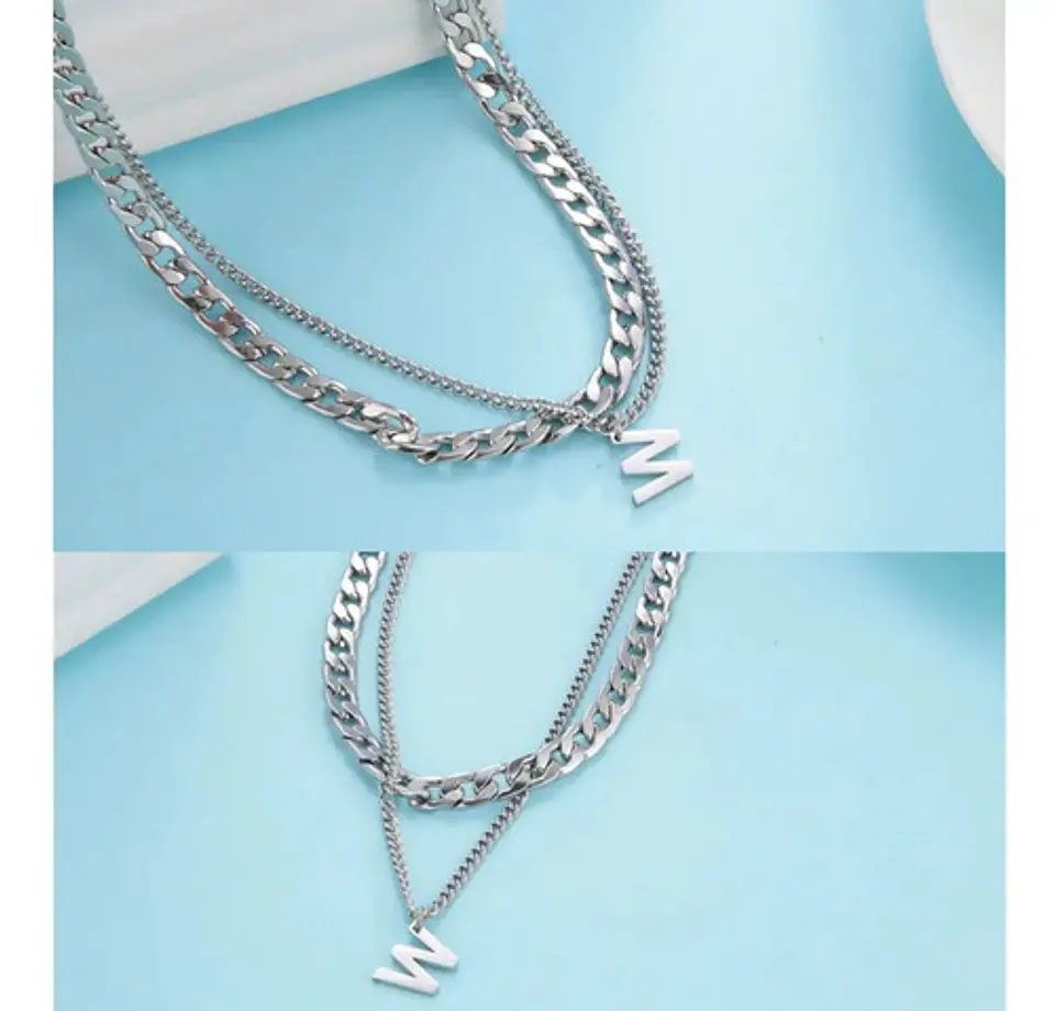 Collar Para Hombre Mujer Con Dije Letras Iniciales De Acero 91