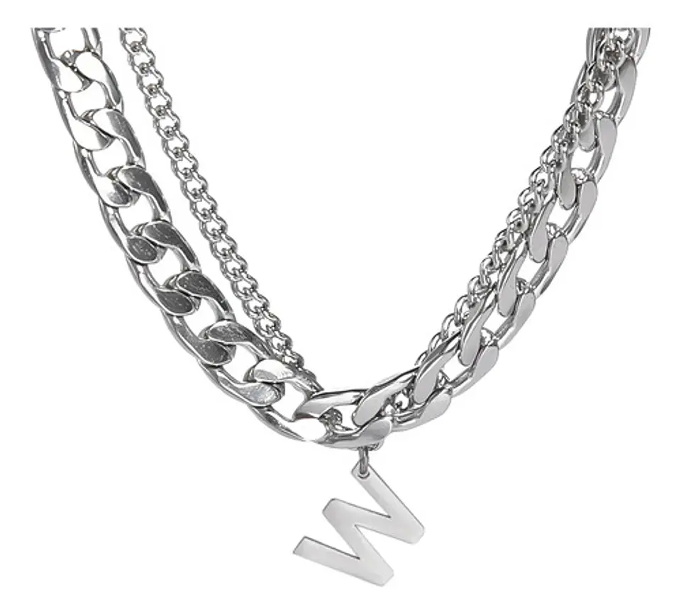 Collar Para Hombre Mujer Con Dije Letras Iniciales De Acero 92