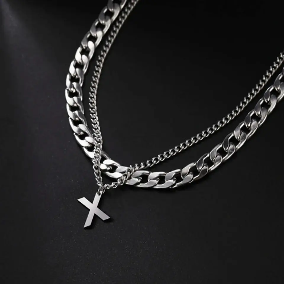 Collar Para Hombre Mujer Con Dije Letras Iniciales De Acero 94