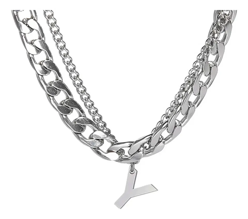 Collar Para Hombre Mujer Con Dije Letras Iniciales De Acero 97