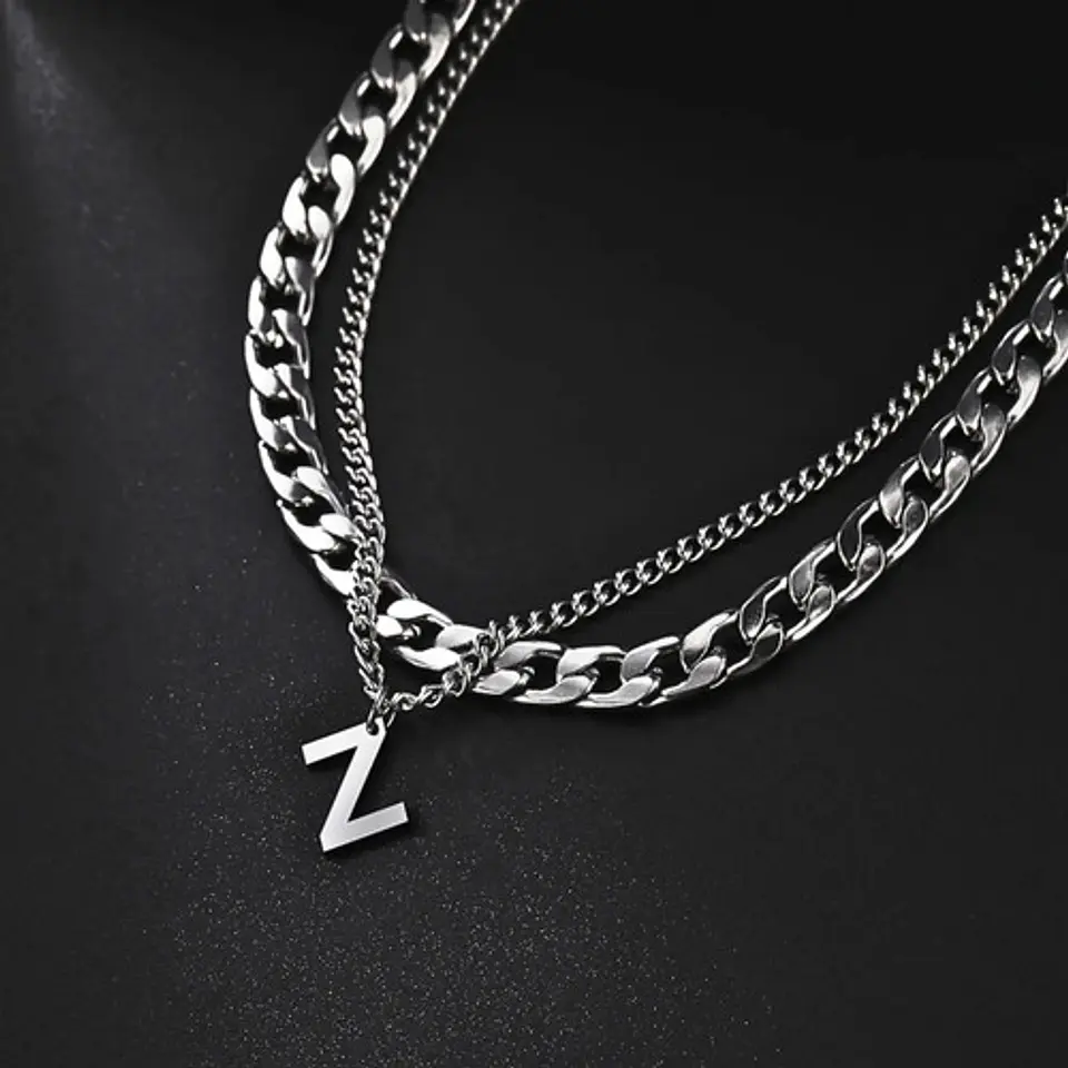Collar Para Hombre Mujer Con Dije Letras Iniciales De Acero 102