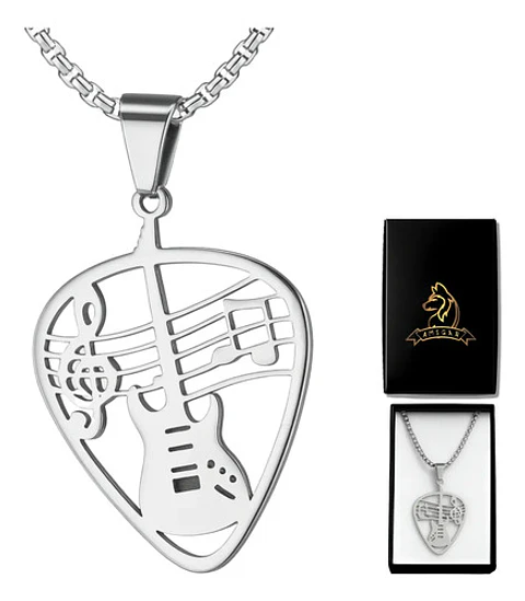 Collar Para Hombre Mujer Dije Pua Guitarra Rock Color Plata