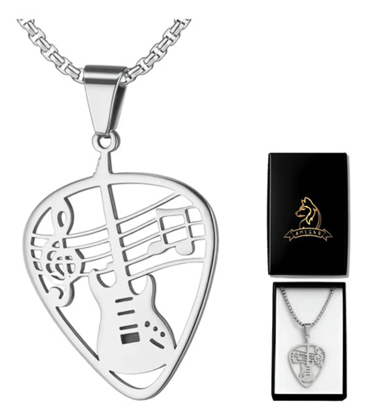 Collar Para Hombre Mujer Dije Pua Guitarra Rock Color Plata 1