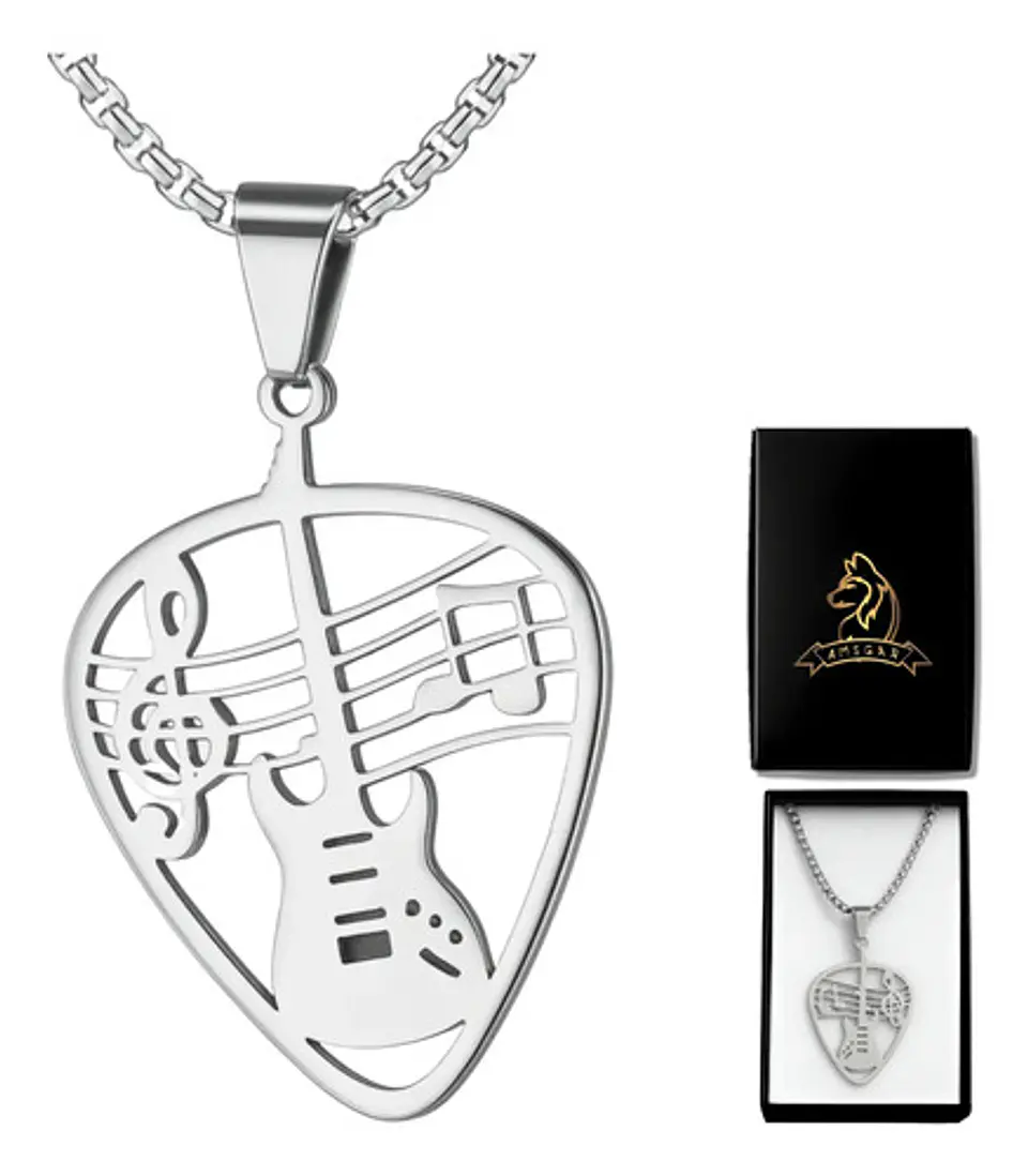 Collar Para Hombre Mujer Dije Pua Guitarra Rock Color Plata 1