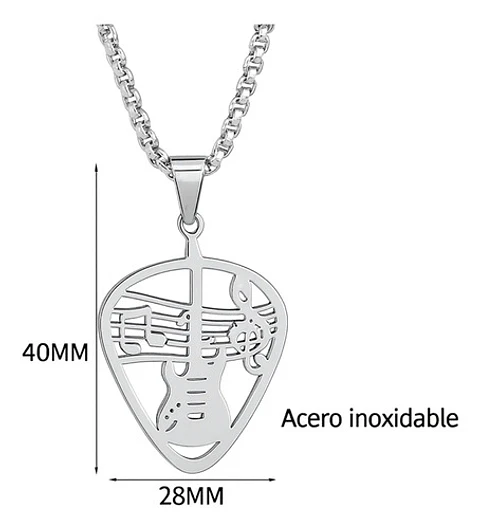 Collar Para Hombre Mujer Dije Pua Guitarra Rock Color Plata