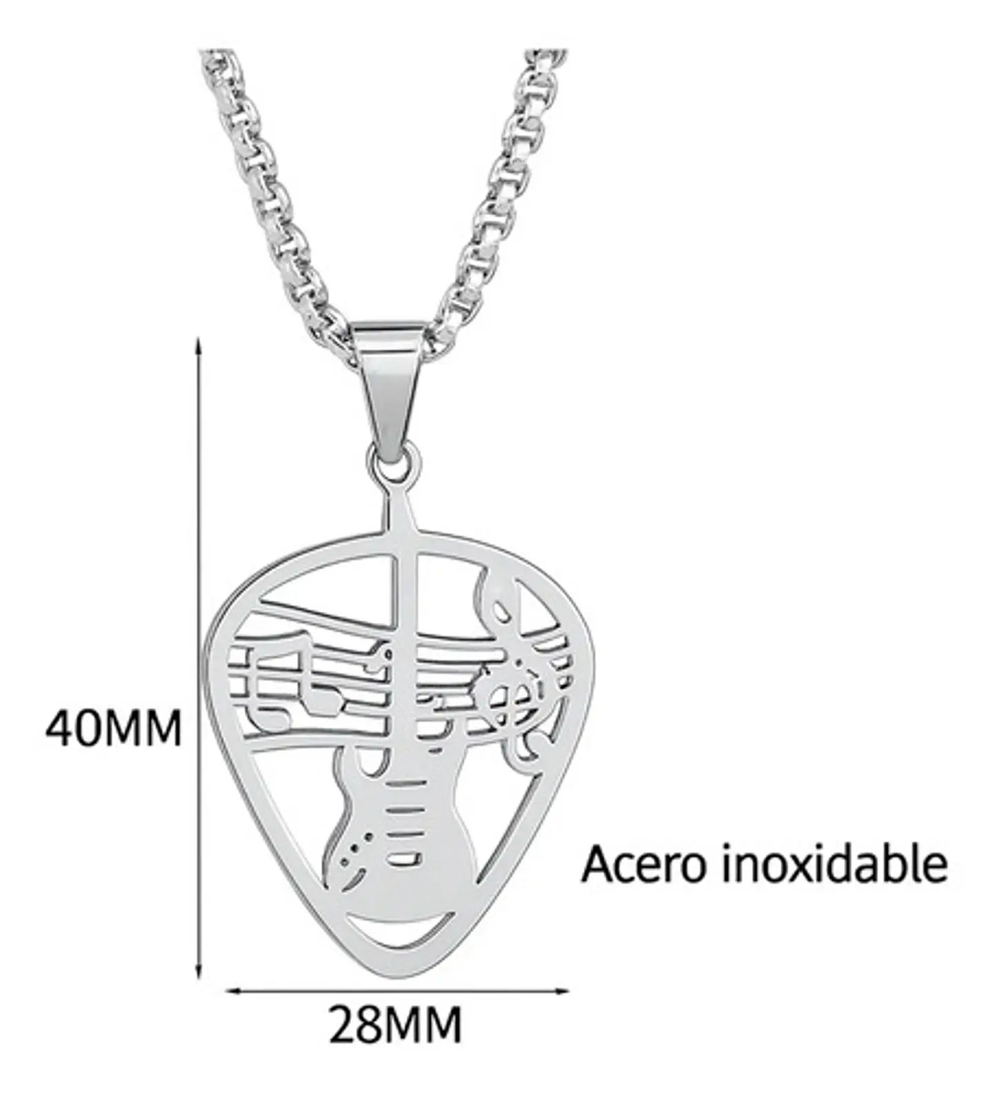 Collar Para Hombre Mujer Dije Pua Guitarra Rock Color Plata 2