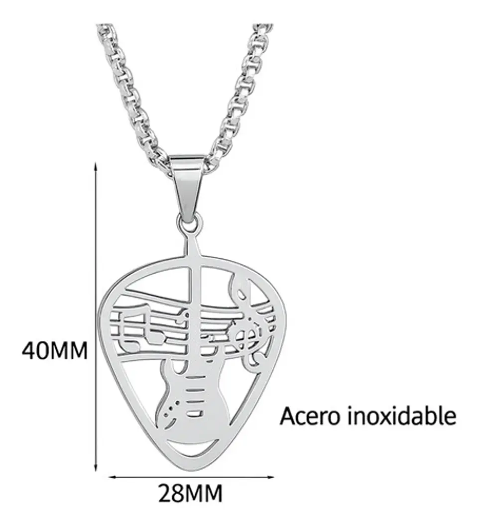 Collar Para Hombre Mujer Dije Pua Guitarra Rock Color Plata 2