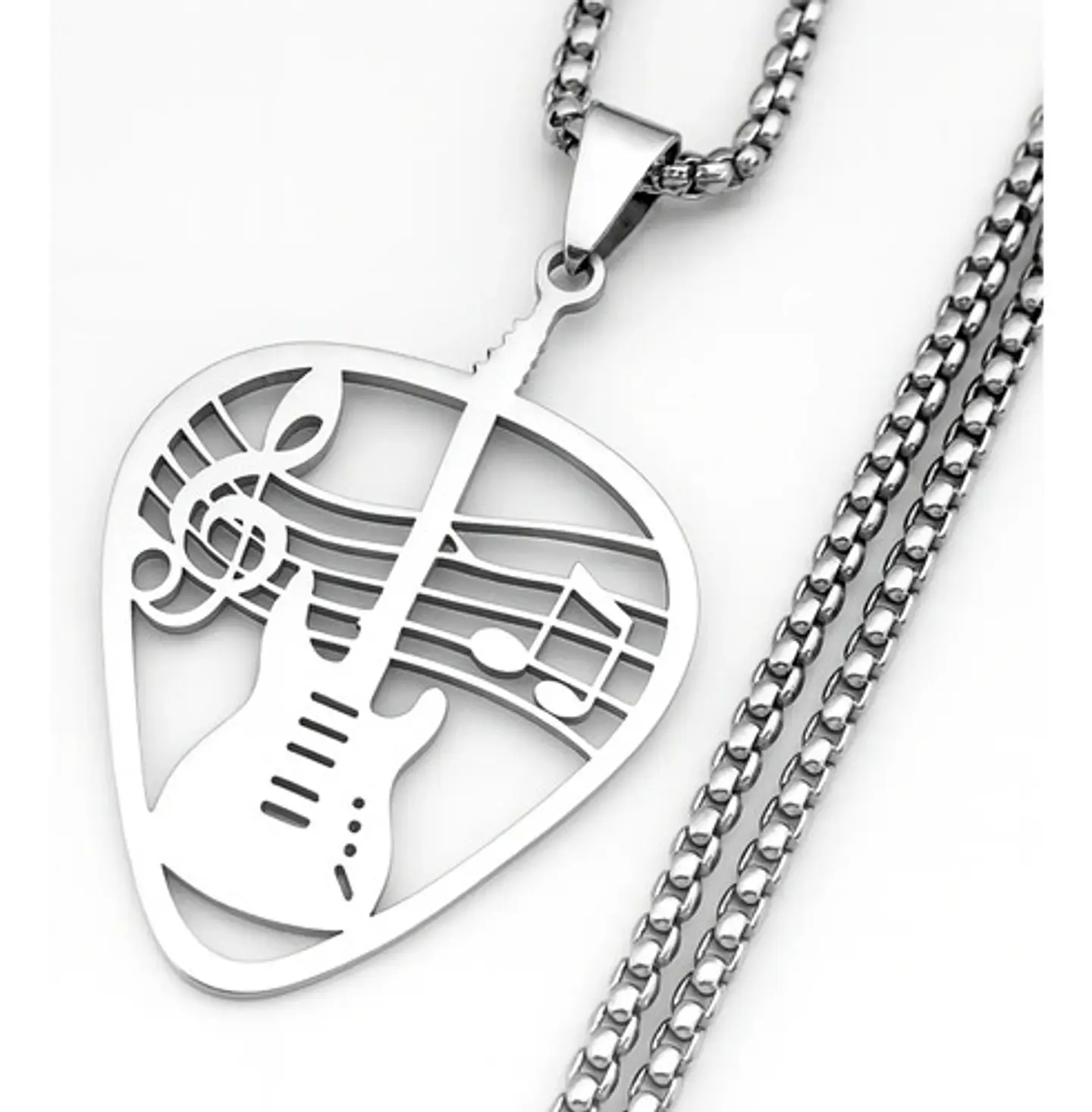 Collar Para Hombre Mujer Dije Pua Guitarra Rock Color Plata 3