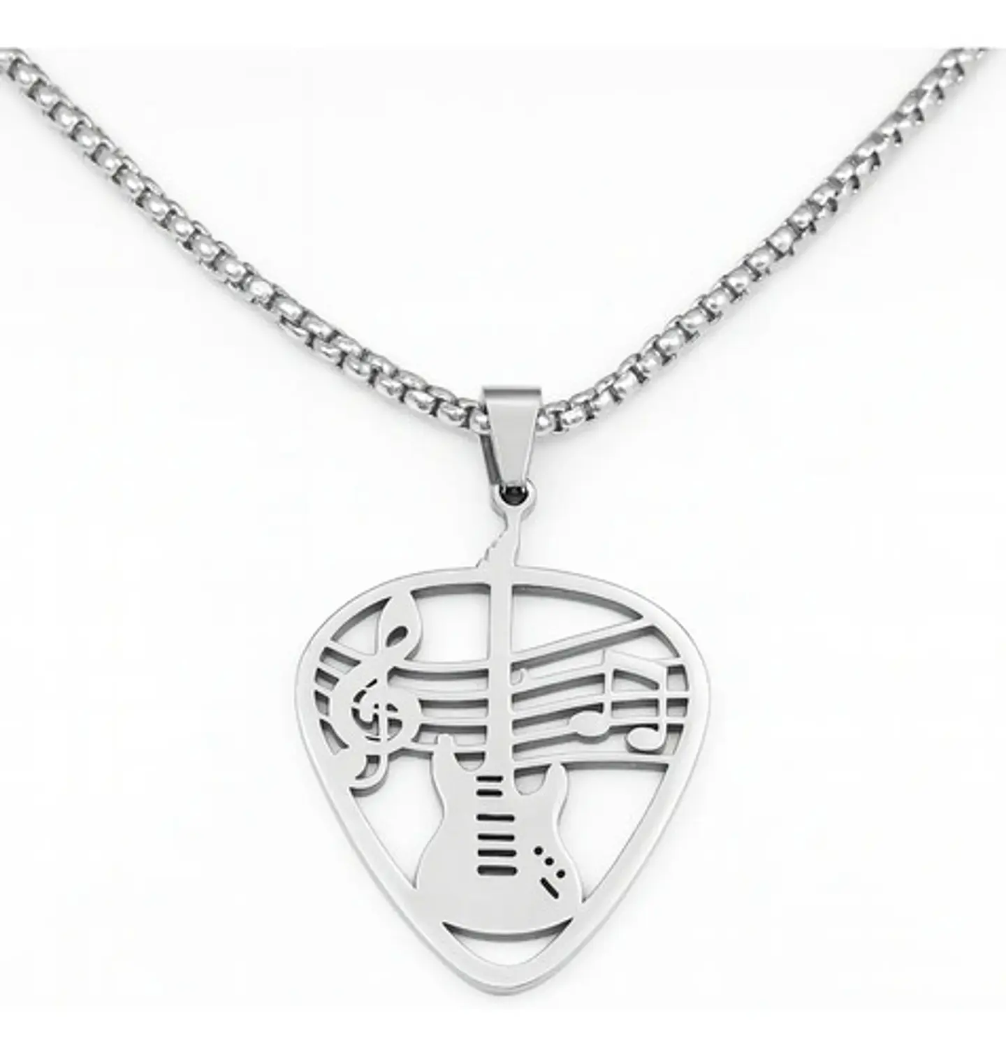 Collar Para Hombre Mujer Dije Pua Guitarra Rock Color Plata 4