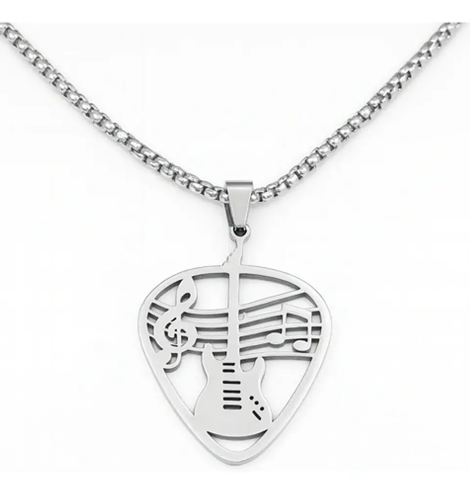 Collar Para Hombre Mujer Dije Pua Guitarra Rock Color Plata 4