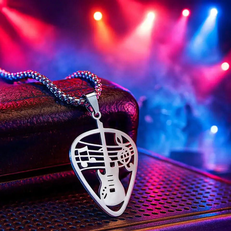 Collar Para Hombre Mujer Dije Pua Guitarra Rock Color Plata 6
