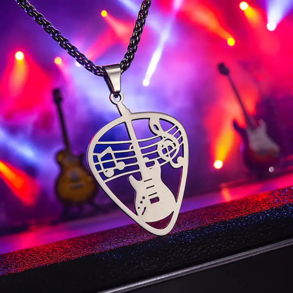Collar Para Hombre Mujer Dije Pua Guitarra Rock Color Plata 8