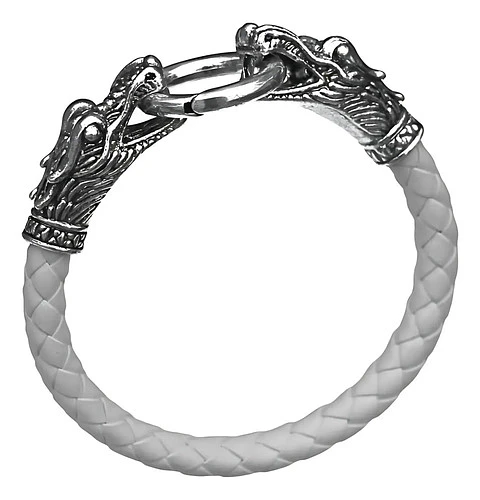 Pulsera Brazalete Manilla Trenzada Cuero Dragon Para Hombre