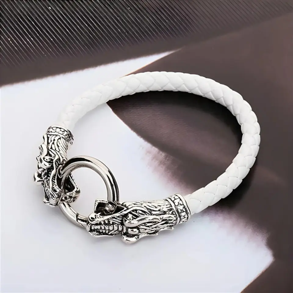 Pulsera Brazalete Manilla Trenzada Cuero Dragon Para Hombre 2