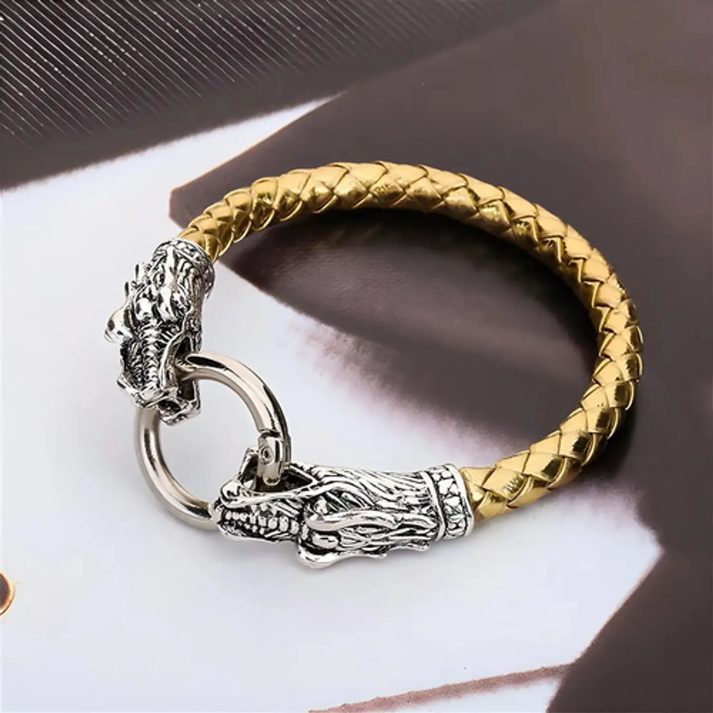 Pulsera Brazalete Manilla Trenzada Cuero Dragon Para Hombre 5