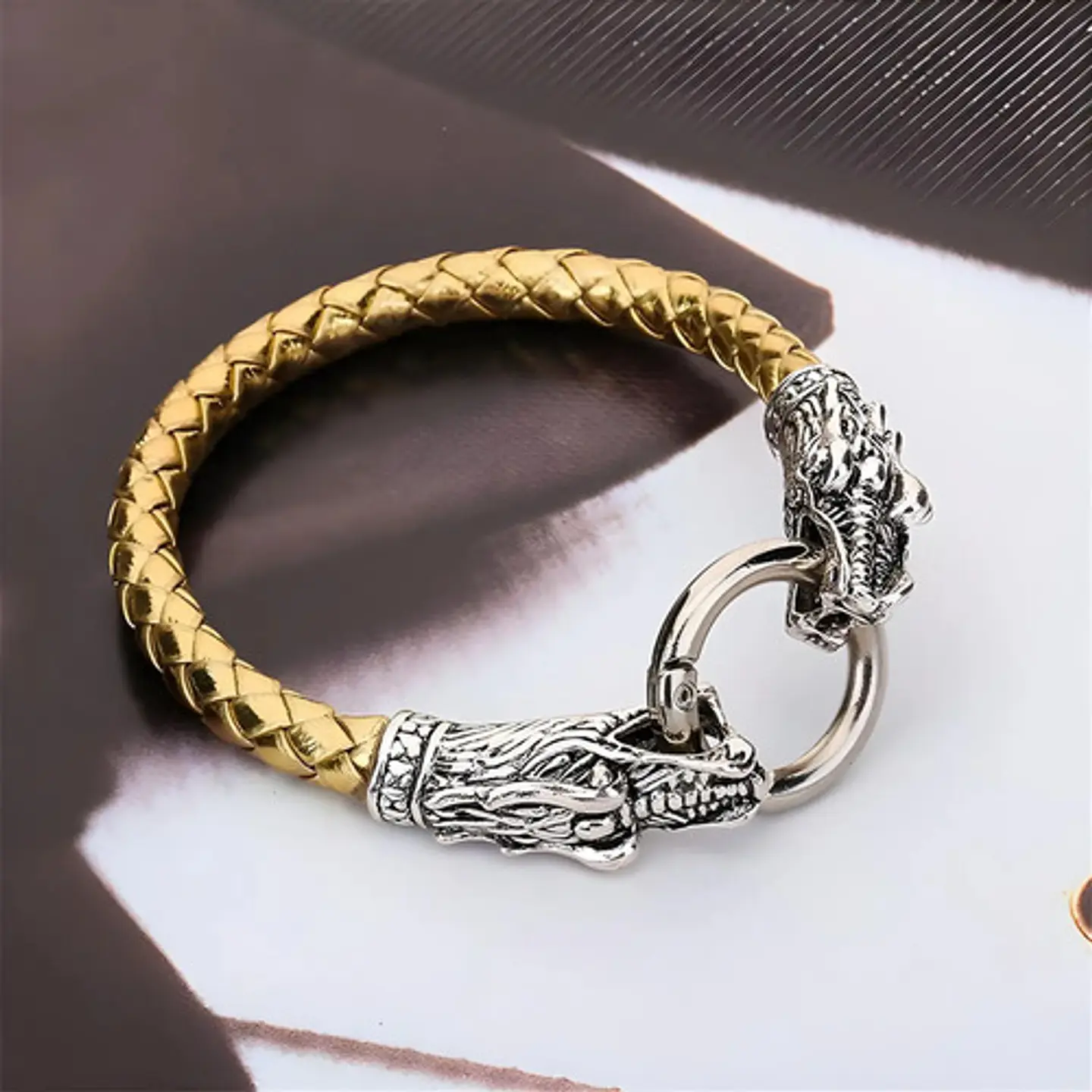 Pulsera Brazalete Manilla Trenzada Cuero Dragon Para Hombre 6