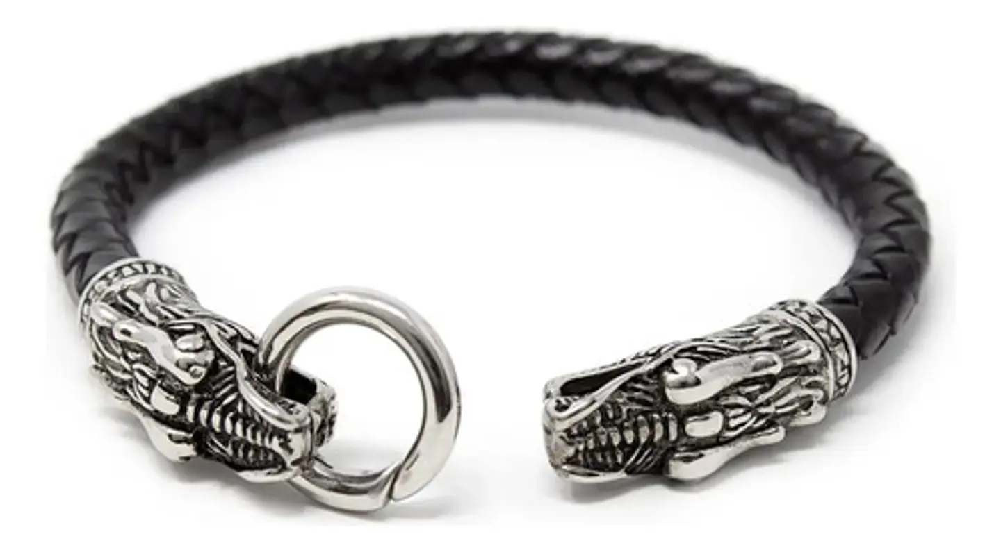 Pulsera Brazalete Manilla Trenzada Cuero Dragon Para Hombre 9