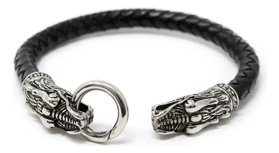 Pulsera Brazalete Manilla Trenzada Cuero Dragon Para Hombre 9