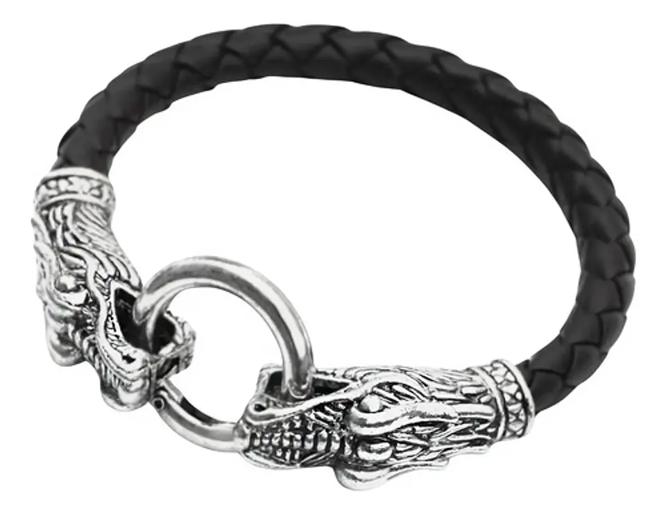 Pulsera Brazalete Manilla Trenzada Cuero Dragon Para Hombre 10